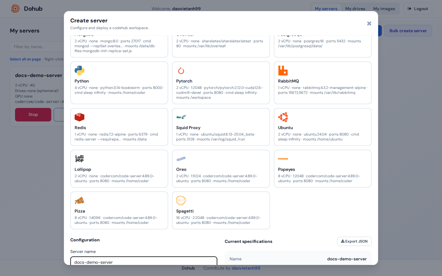 Modal create server